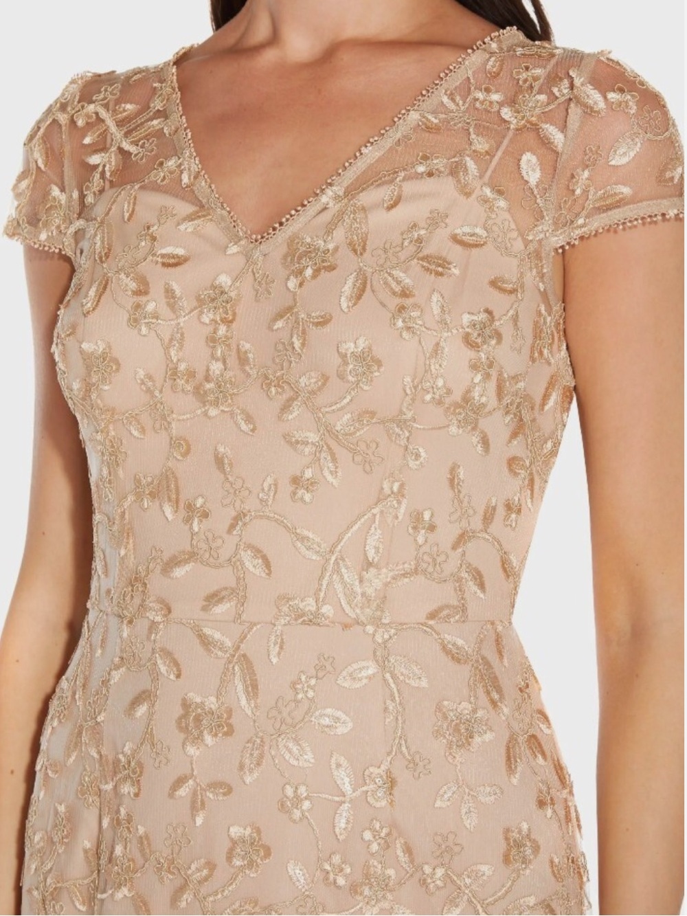 NEW Adrianna Papell Gold Embroidered Gown MOB MOG Wedding Formal Event NWT Sz 16